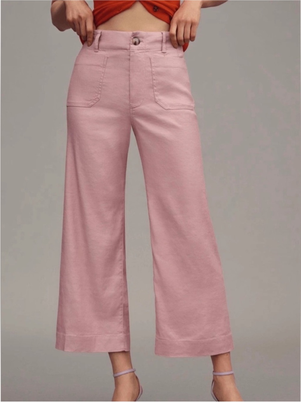 Maeve Anthropologie Colette Wide Leg Linen Crop Ankle Pants Patch Pockets Sz 28